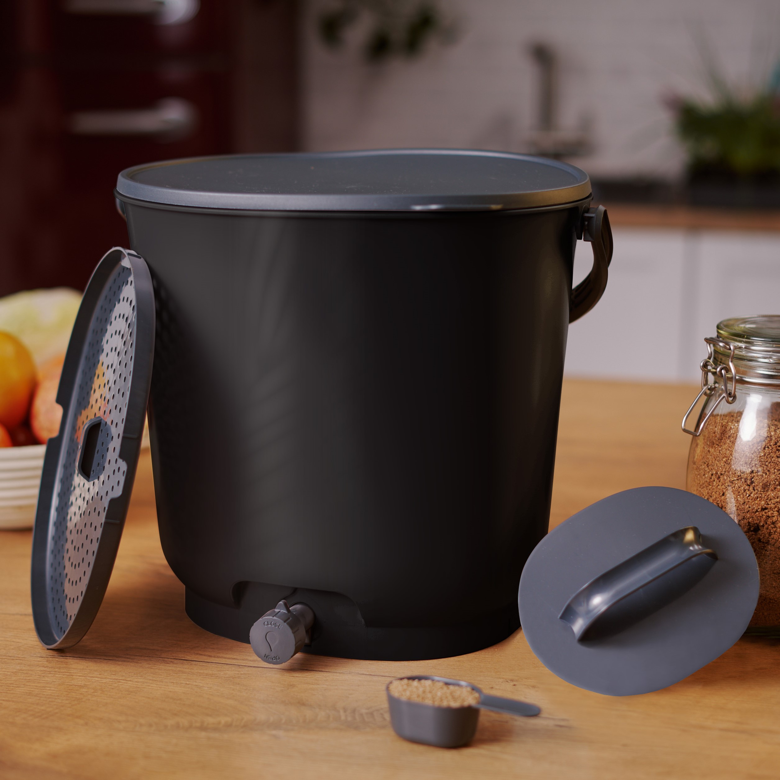 Compostiera Bokashi Organko Essential - 2 Secchi Da 15.3L + Attivatore EM-1, Nero