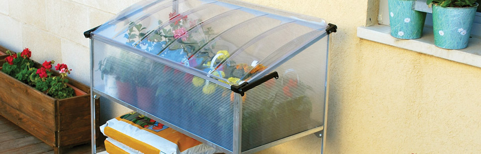 Mini greenhouse for patio and balcony gardening.