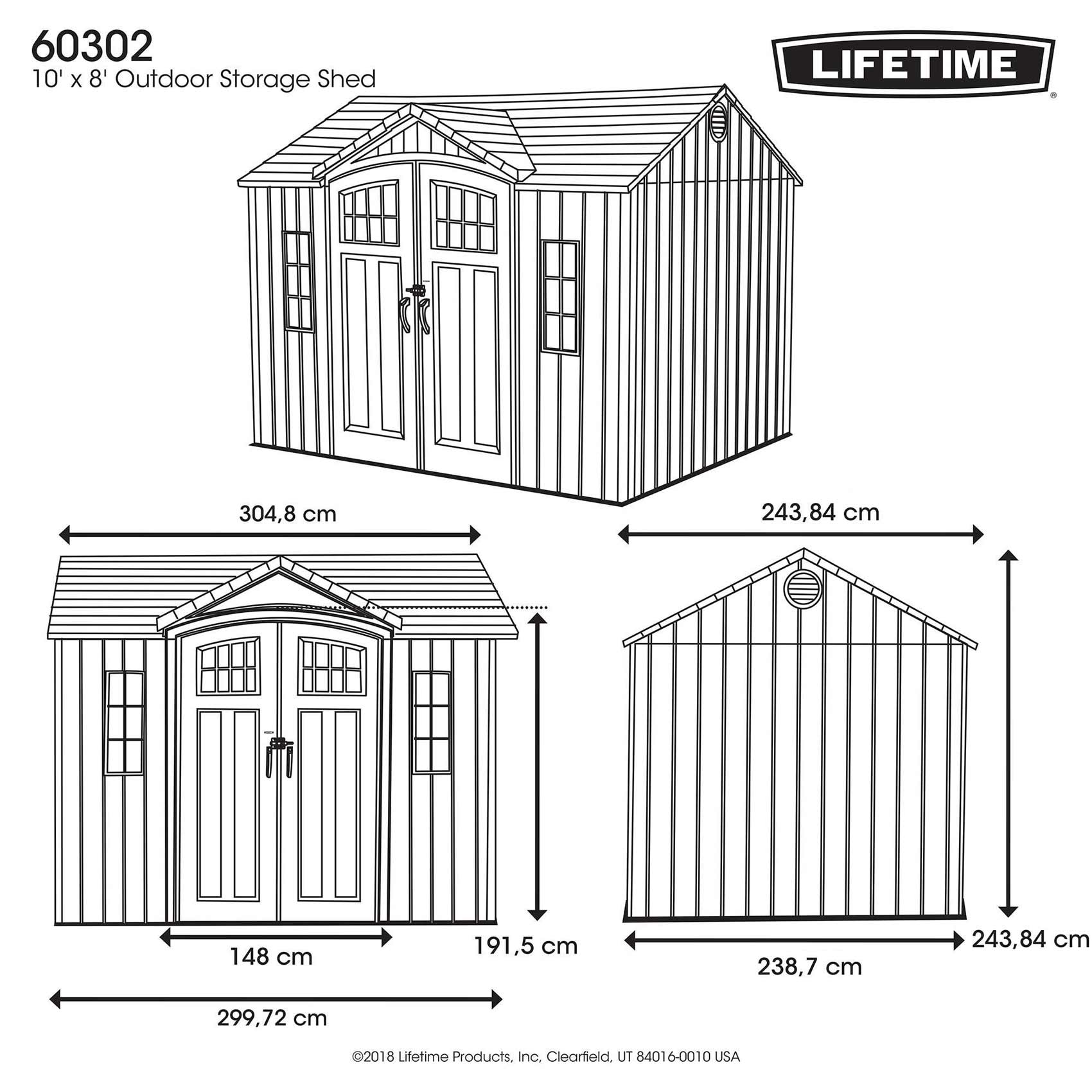 LIFETIME 10' x 8' GARDEN SHED 3mx2.4m