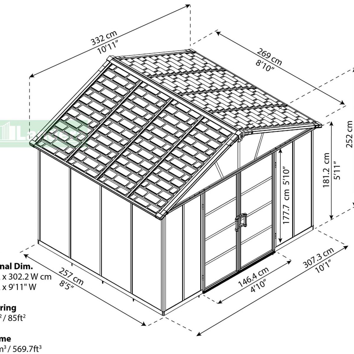 YUKON SKYLIGHT 11'x9' GARDEN SHED 3.3mx2.7m
