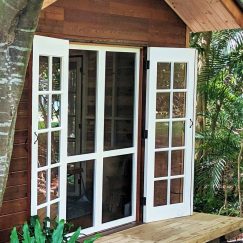 Our French doors, painted white