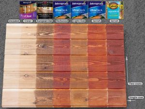 Landera tested 6 different coatings on our cedar cladding.