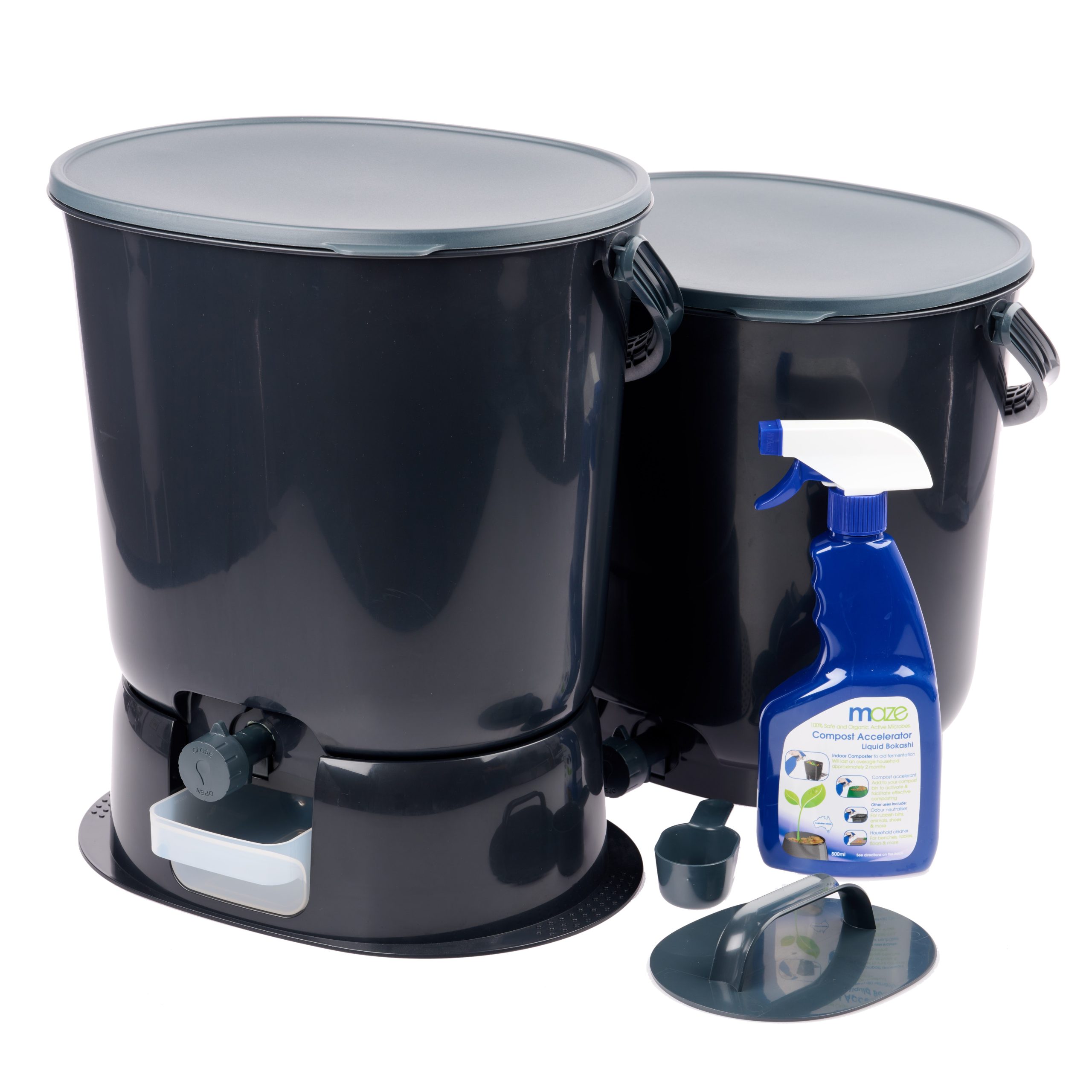 Skaza 15.3L Bokashi Organko Essential Set with Base – Pack of 2 – Black