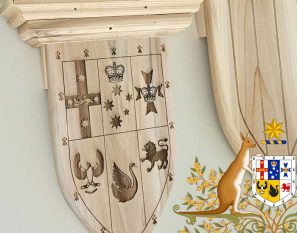 Cedar finial - Shield of Arms