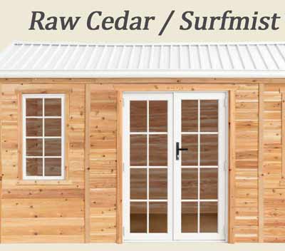 Raw Cedar walls / Surfmist roof