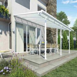 Sierra 3m x 4m Patio Cover - White Aluminium Frame With Clear Polycarbonate
