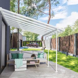 Sierra 3m x 4m Patio Cover - White Aluminium Frame With Clear Polycarbonate