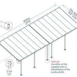 Feria Patio Cover 8.5m x 3m - Grey Frame With Clear Roof