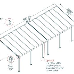 Sierra Patio Cover 8.5m x 3m - White Frame With Clear Roof
