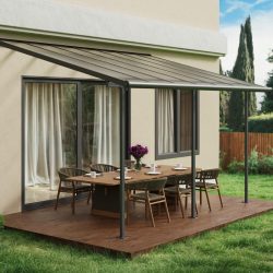 Sierra 3m x 4m Patio Cover - Grey Aluminium Frame With Grey Opaque Polycarbonate