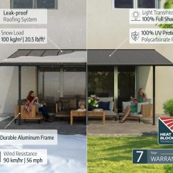 Sierra 3m x 4m Patio Cover - Grey Aluminium Frame With Grey Opaque Polycarbonate